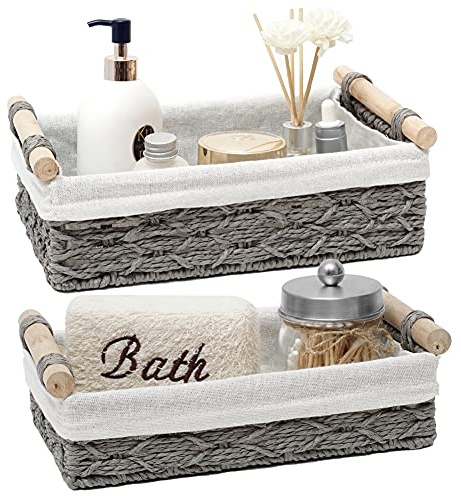 DUOER Storage Basket Wicker Baskets for Organizing Storage Bins for Counter Toilet Paper Storage Basket for Toilet Tank Top (Set of 2,Grey)