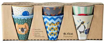 RICE - 6 PCS Small Melamine Kids Cups - Green Party Animal Prints