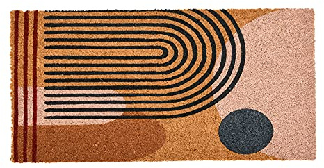 Main + Mesa Geometric Coir Doormat with Non-Slip PVC Backing, Curved Geo
