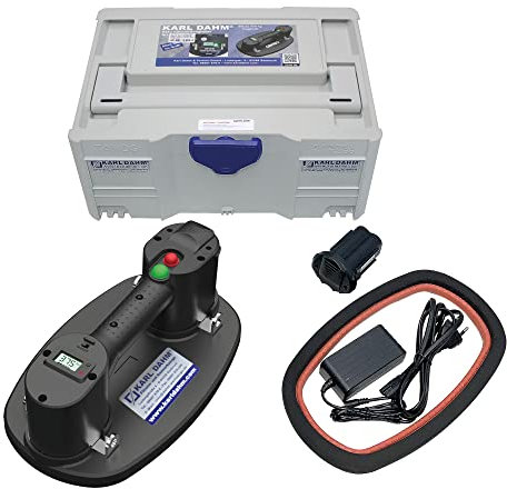 Karl Dahm Pro Digital Akku-Vakuum Saugheber mit Koffer I Saugkraft 170kg I Vakuum Saugnapf mit LCD-Anzeige I 1x Akku, 1x Akkuladegerät, 1x Gummischaum Dichtring & 1x Ersatzfilterset – 40899