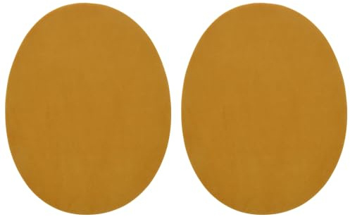 celloexpress Gold Faux Suede Elbow Patches Iron-On (1 Pair) | 140mm x 110mm Oval Patch for Knees Repair Jacket Jumper DIY Clothing