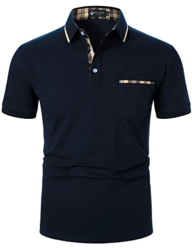 STTLZMC Mens Plaid Collar Short Sleeve Polo Shirts Basic Casual T-Shirt Blue XL