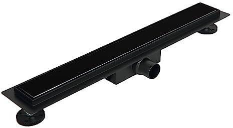 BALNEO Duschkanal, Avloppskanal 80 cm Golvbrunn Tillverkad av Rostfritt stål, Glaspanel, Låg 52 mm, Komplett Set Med Stor Sill, Duschavlopp G-Drain Dubbel Mörk