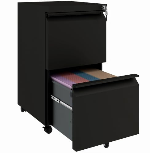 Vinsetto 2-Drawer Mobile Filing Cabinet, Metal File Cabinet, Black | Fully Assembled, Lockable Drawers for Letter, A4 and Legal Size