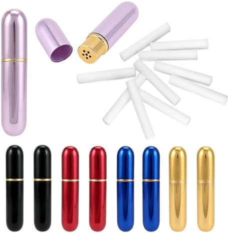 QWORK 10 Pack Aluminum Essential Oil Inhalers, Empty Aromatherapy Nasal Inhaler Tubes with Refillable Glass Tubes and 10 Absorbent Wicks
