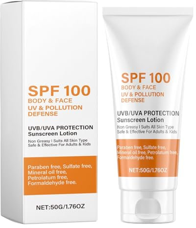 Furtryvl 50g Crème Solaire SPF 100, Lait Solaire FPS 100, Crème solaire pour Visage et Corps, écran solaire texture légère & non grasse, Protège des UVA & UVB - Anti-Dessèchement, Absorption Rapide