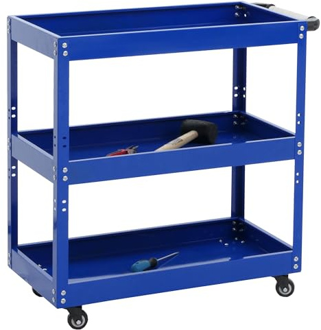 Mendler Werkzeugwagen HWC-M25, Rollwagen Werkstattwagen Transportwagen, Rollen Handgriff 3 Ladeflächen, Stahl 73x73x36cm blau