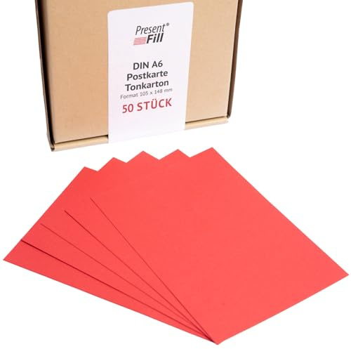 PresentFill® - Lot de 100 cartes postales vierges en papier - Rouge rubis - 210 g/m² - Format A6 - 105 x 148 mm - Pour personnaliser, écrire ou imprimer comme carton de bricolage