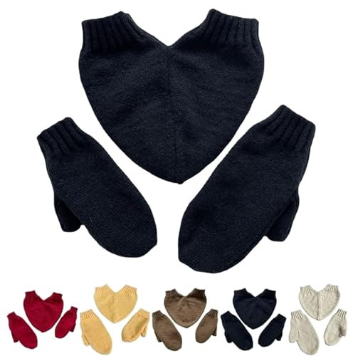 XQILGVF Lustige Händchen haltende Handschuhe, Paarhandschuhe, warme Winterhandschuhe aus Strick, 2-Personen-Fäustlinge als Geschenk für den Partner (Black,One Size)