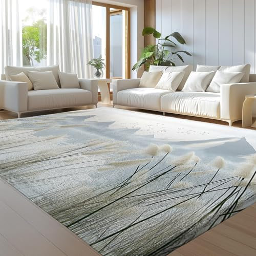 Tappeto Moderno Astratto, Tappeto Lavabile Per Soggiorno Con Piante Di Canna Di Lago Nebbioso, Tappeto Antiscivolo Morbido, Tappeto Decorativo, Tappeto Artistico Boho Per Soggiorno, Camera Da Letto