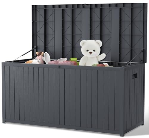 The Fellie 430L Lockable Waterproof Storage Box - Large Plastic Garden Container for Tools, Cushions, Toys - 125x56x61.5 cm, Grey