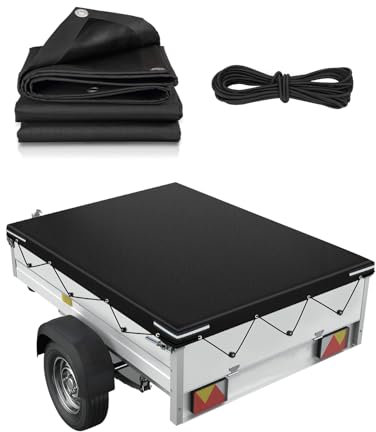 SUPAREE 5'x3' Trailer Cover Waterproof Car Trailer Cover Trailer Tarpaulin Cover 600D Oxford Heavy Duty with Reinforced Eyelets & Reflective Strips Windproof UV Protection (152x91x8cm)