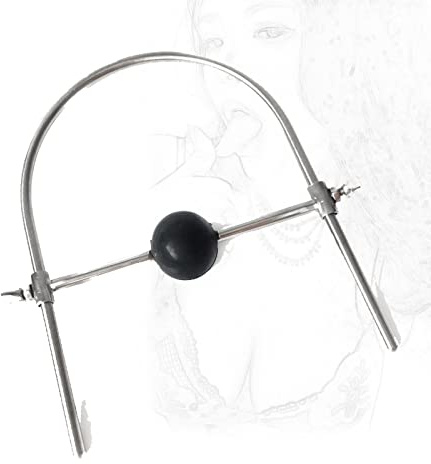 DstoLusre BDSM Écarteur de bouche en acier inoxydable - Lit sexuel réglable - Bâillon amovible - Embout buccal en métal - Gag SM - Balle érotique - Jouet sexuel for hommes et femmes(Schwarz)