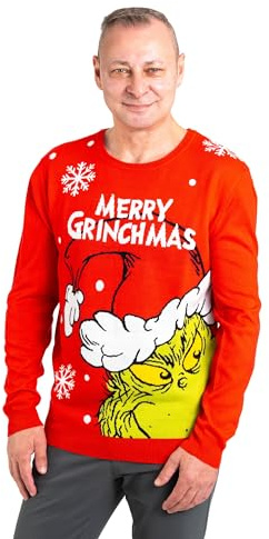 United Labels Pull de Noël Le Grinch pour homme et femme, Rouge, Merry Grinchmas, Pull en tricot d'hiver, Unisexe, rouge, M