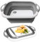 WAASSI Collapsible Washing up Bowl with Foldable Chopping Board - Multifunctional Wash Basin for Drainage & Washing Vegetables - Space Saving Collapsible Bowl (Grey)