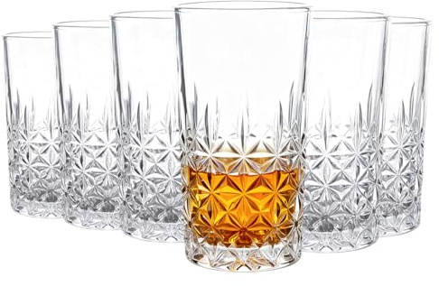 Whiskey Glasses Set of 6 Old Fashioned 8.4 Ounce Glasses Perfect for Whiskey Scotch Bourbon Cocktails Juices and Drinks Elegant Drinkware Set Ideal for Home Bar or Gift