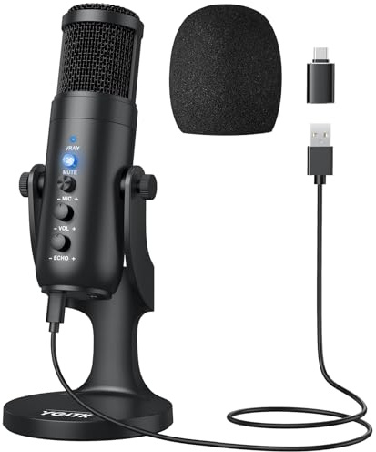 YGiTK Micrófono USB，Micrófono para PC Control de Volumen, Micrófono de Grabación con Adaptador USB a Tipo C con Audio de 3.5 mm Plug & Play para Windows Linus, Canto, Youtube,Facebook TIK Tok