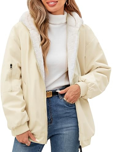 Vancavoo Giacca Invernale Donna Giubbotto Cappotto Corto Felpa con Cappuccio Imbottita Caldo Cappotti Casual Outdoor Parka Piumino Puffer Jacket,Beige,L