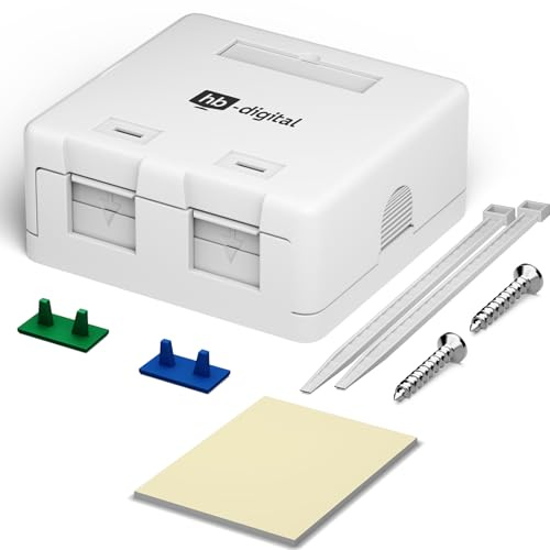 hb-digital Scatola di collegamento a 2 scomparti per moduli Keystone | Presa di rete da parete | Compatta, robusta e modulare | Con shutter, campo di etichettatura e accessori | Compatibile con