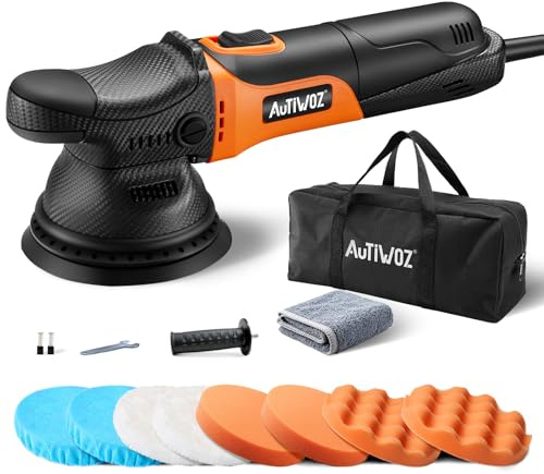 AUTIWOZ 630W Lucidatrice Auto Orbitale 9mm,125mm Kit di Lucidatura,Levigatura Eccentrica Piccole Dimensioni,6 Velocità Variabili (2000-6200 giri/min),Cura dell'auto,Rimozione dei graffi - W01