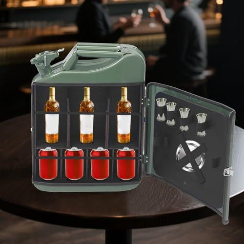 GIDRLL Kanister Bar aus Metall, tragbar abschließbare Minibar mit Holz Fächern, als Geschenk für Männer, Mobile Bars, 35 * 15,5 * 47 cm