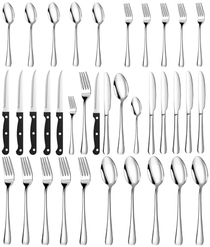 Set Posate 6 persone, 36 Pezzi Posate Acciaio Inox, Set Posate con Coltello da Bistecca, set Forchette Cucchiai e Coltelli per Ristoranti, Feste e Matrimoni,Resistenza, lavabile in lavastoviglie Alta