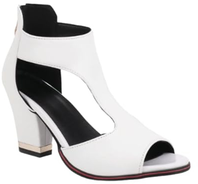 Sandalias Romanas Casuales para Mujer, Sandalias de tacón Alto con Tira en T y Puntera Abierta, con Cremallera Trasera y Tira en el Tobillo Zapatos de Vestir para Mujer,Blanca,36