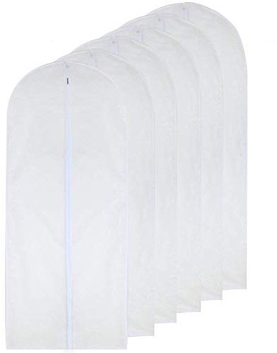 HomeClean Kleidersack klar für langes Kleid 60cm x 153cm mottenfeste Kleidersäcke weiß atmungsaktiv voller Reißverschluss Staubschutz für Kleidung Lagerung Schrank Packung mit 6