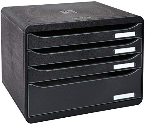 Exacompta 315714D Ablagebox EcoBlack Querformat mit 4 Schubladen für DIN A+ Dokumente. Belastbare Schubladenbox mit hoher Kapazität für mehr Platz Big Box Plus Horizon Blauer Engel schwarz