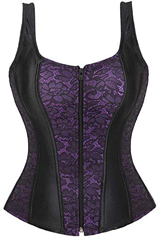 Josamogre Sexy Corset Disfraz Corsé Bustier Mujer Vestir Cremallera Correa de Hombro Lingerie Elegante Medieval Morado S
