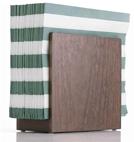 Napkin Holder for Table - Wooden Farmhouse Napkin Holders, Brown Simple Upright Vertical Dining Table Cocktail Napkins Dispenser, Kitchen Rustic Natural Walnut Wood for Paper Napkins