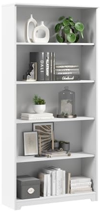 Bush Home Tall 5 Shelf Bookcase, Large Open Bookshelf, Sturdy Display Cabinet for Living Room or Home Office, Cabot Collection, White