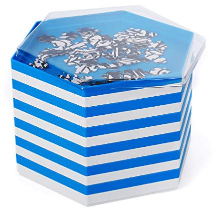 Becko stapelbare Puzzle Sortiertabletts/Sortierschalen/Puzzle sortierer mit Deckel, Puzzle Zubehör für Puzzles bis zu 2000 Stück, 12 sechseckige tabletts/Schalen in Weiß und Blau