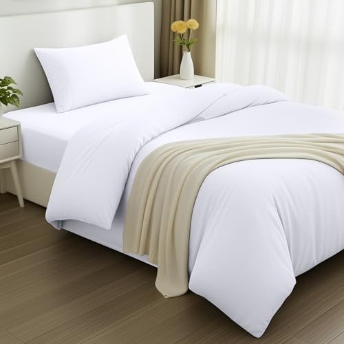 Utopia Bedding 3 Piece Single Bedding Set - Duvet Cover, Fitted Sheet with Pillow case - Soft Brushed Microfiber (White)