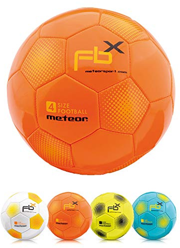 meteor Pallone da Calcio Cucito per Bambini Adolescenti e Adulti 5 4 3 1 Dimensioni e 4 Colori Perfetto per Allenamento, Giochi Ricreativi (#4, Arancia)