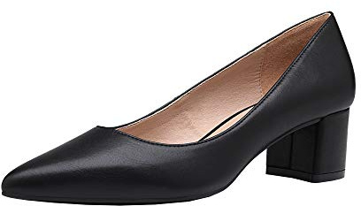 DREAM PAIRS Escarpins Femme Élégants à Talon Bas Bout Pointu Chaussures Confortables Style Classique,Size 40.5,Noir/PU,DPU212