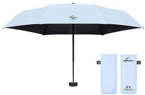 Ambra UV - Ombrello tascabile ultraleggero di alta qualità, per pioggia e sole, 215 g, 18 x 5 cm, Delicato azzurro, Small