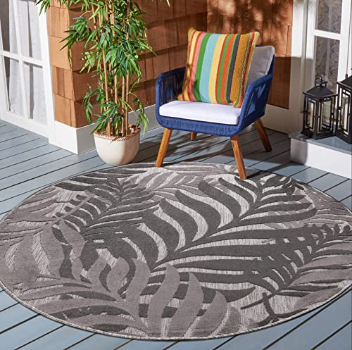 SANAT Outdoor Teppich Wetterfest - Outdoorteppiche für den Innen und Außenbereich, Balkon Teppich Wasserabweisend, Strapazierfähige Teppiche für Terrasse Garten und Wohnzimmer, Grau 150 cm Rund