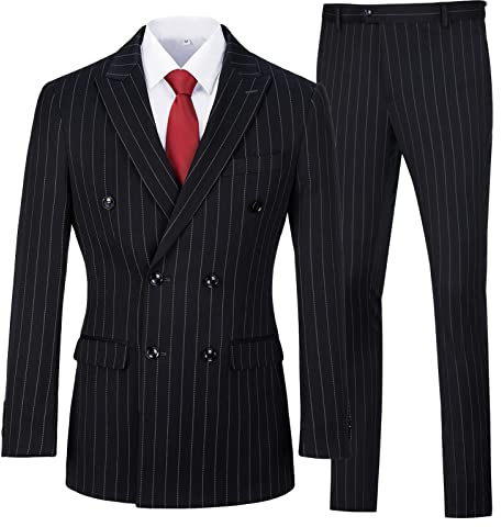 Completo da Uomo Slim Fit 3 Pezzi Doppio Petto gessato Smoking Set per Matrimoni e Balli di fine Anno, Blu Navy, XS