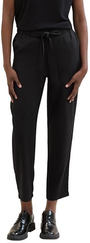TOM TAILOR Denim Damen Paperbag Hosemit Bindegürtel , deep black, S