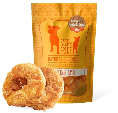 PACK'N PRIDE Dog Treats Long Lasting, 1 Pack*130g (2 Donuts included), Chicken Wrapped Rawhide Dog Chews for Medium&Large Dogs, Real Chicken Breast Meat, Low-Fat, and High in Protein