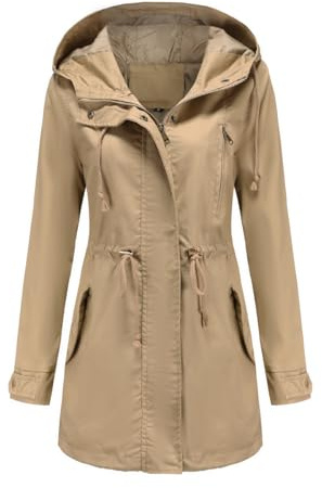 chiguomaoyi Vestes militaires légères et décontractées pour femmes Anorak Utilitaire Taille haute Cordon de serrage Manteau à capuche zippée