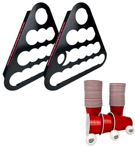 Bierpong Set | 2 Metallracks + 50 Bierpong Becher + 3 Bälle | zum Halten der roten Plastikbecher | Beer-Pong Zubehör | Beer-Pong Becher Set (Bierpong Set)