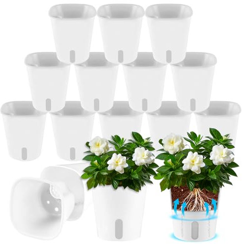 AKOLAFE 14 Stück Selbstbewässerungstopf mit Wasserstandsanzeiger 7,5CM Self Watering Pot Kräutertopf mit Bewässerungssystem Küche Blumentopf Selbstbewässernd Selbstwässernder Blumentopf für InnenAußen