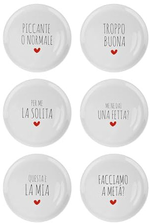 IlGruppone Set Di 6 Pezzi Piatti Per Pizza Grandi In Porcellana Piatto Cucina Pizze Piatti Piani Xxl Decorati Con Scritte - Diametro 31cm
