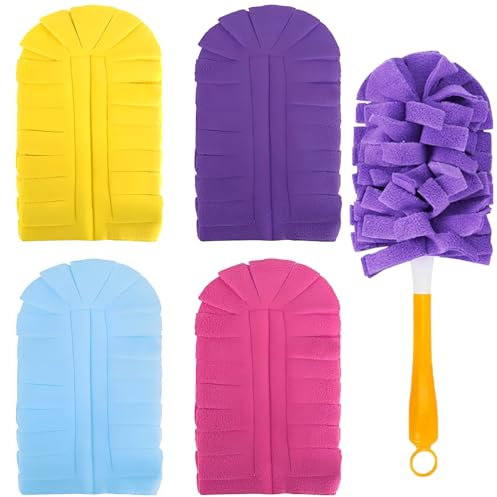 Lot de 5 plumeaux lavables télescopiques, longs extensibles, plumeau aimanté, balai à poussière, tige télescopique, pour nettoyage de voiture, ordinateur, climatisation, TV et autres