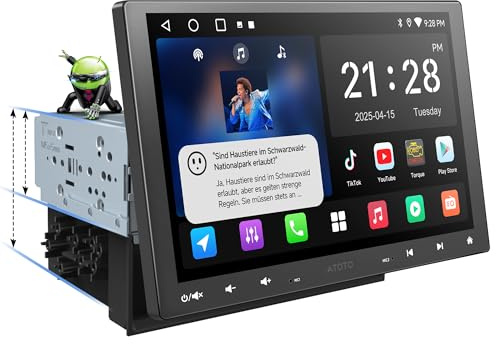 ATOTOZONE A5L 10 Pouces 2 DIN et 1 DIN Adaptatif Autoradio Android 2G+32G, Écran Flottant, CarPlay et Android Auto sans Fil, Partage de Connexion Via WiFi/BT/USB, DSP/FM/RDS, MirrorLink, A5LG110T