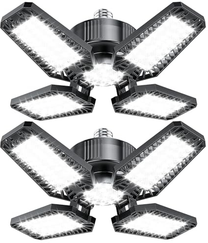 TOPAUBUB Plafoniera LED Garage 2 Pezzi 20W, 2000LM Lampada da Garage con 4+1 Pannelli Regolabili 6500K E26/E27 per Illuminazione Officina/Cantina (Equivalente a 120W)
