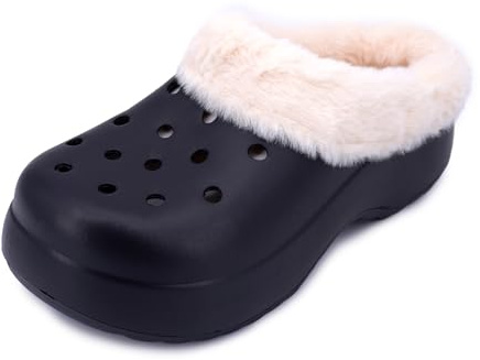 JOMIX Zoccoli Donna Invernali con Pelliccia Ciabatte in Gomma Zeppa Ammortizzata Antiscivolo Pantofole Pelose Calde da Esterno e Interno Sabot per Casa Ufficio e Centro Estetico WEW255255 Nero 40/41