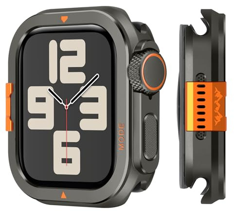 Suphart stötskydd i metall kompatibelt med Apple Watch serie 6/5/4/SE fodral, [förvandla 44 mm till Ultra Look] Robust stöttåligt skydd med bakram för iWatch 44 mm, grafit